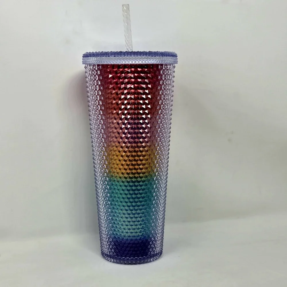 NEW Starbucks Venti Tumbler Studded Rainbow Stripe Pride Diamond Cold‎ Cup 24oz